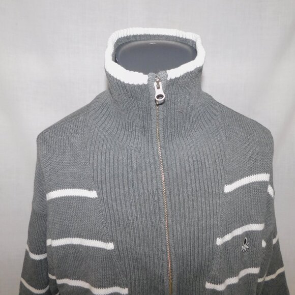 United Colors of Benetton Womens XL Gray White Striped 1/2 Zip Sweater - Picture 5 of 13